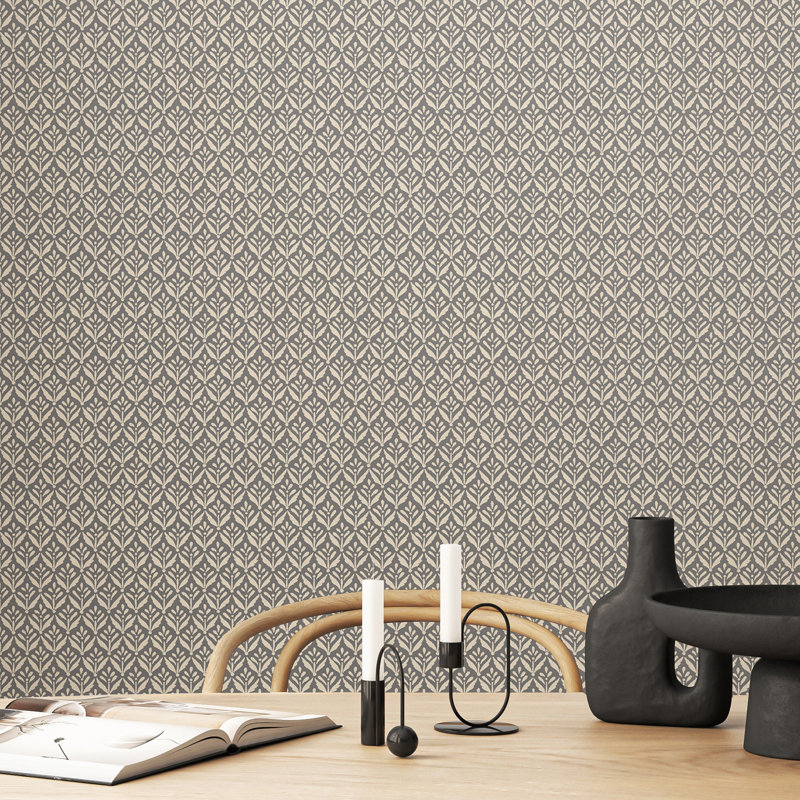 Mini Leaf - Forest 10m Wallpaper, Black Geometric