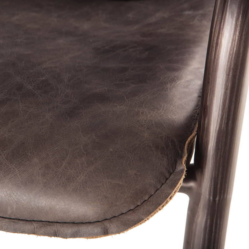Chiavari Upholstered Bar Stool with Metal Frame, Antique Ebony Leather/ Vintage Bronze Frame, Counter Stool (26" Seat Height)