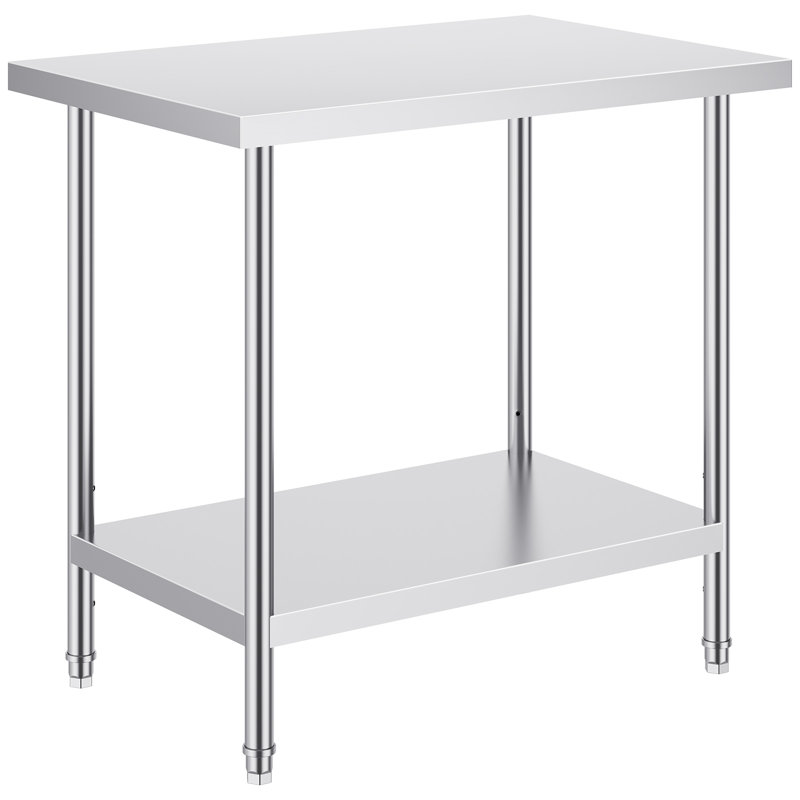 Table de préparation en acier inoxydable table de travail en métal robuste avec 3 niveaux de hauteur réglables
