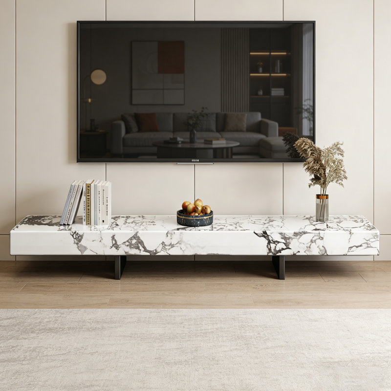 Meuble télé Modern Minimalisme, Blanc/Noir, H 7,87 po x L 70,86 po x l 15,74 po