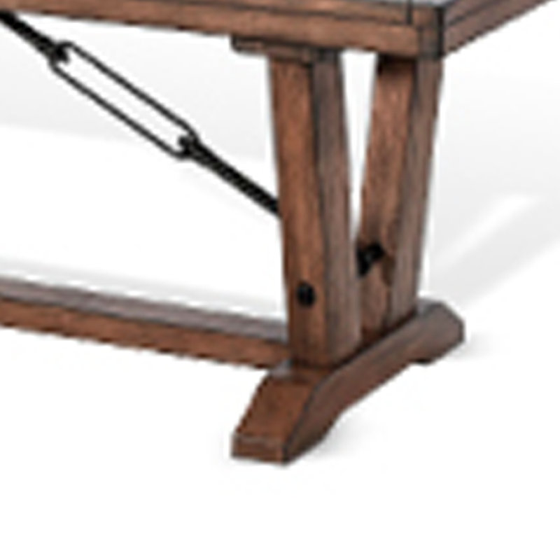 Banc industriel Yael, base en tréteaux, bois massif brun rustique de 70 pouces
