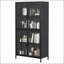 Armoire de rangement en métal noir de qualité supérieure avec portes en verre trempé, tablettes réglables