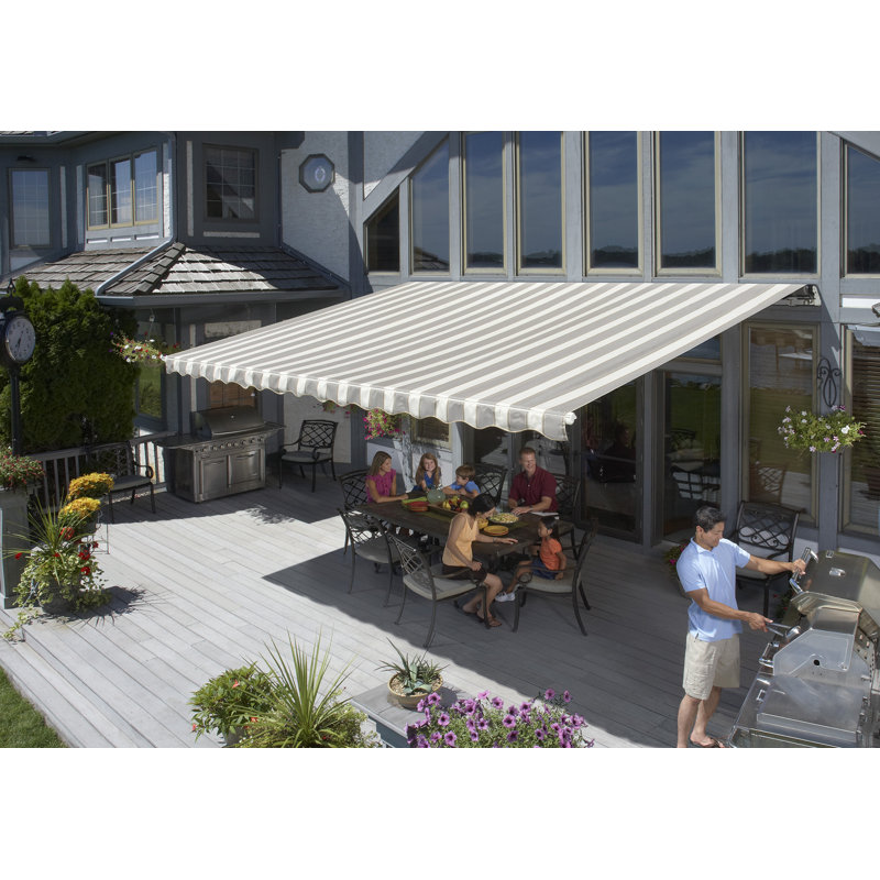SunSetter Motorized XL Woven Acrylic Retractable Soffit Patio Awning, Right, 8" H x 240" W x 122" D, River Rock