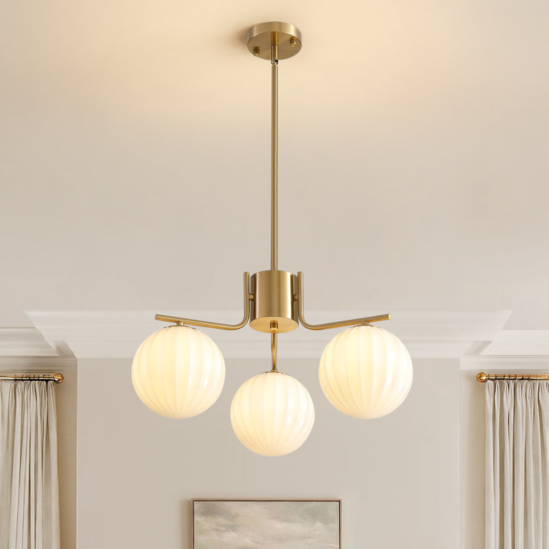 Luminaire suspendu 3 lumières à intensité variable avec verre blanc nervuré