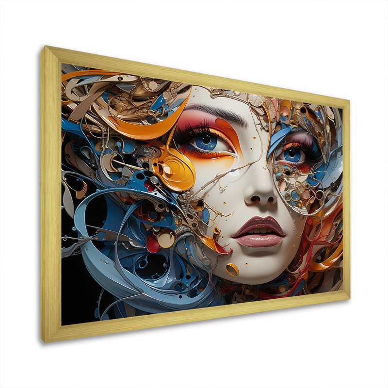 «Surréalisme fragmented portrait II» sur toile, H 24 po x l 32 po x P 1 po, Encadrement doré