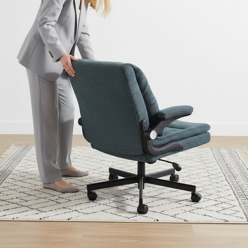 Chaise de bureau pivotante avec roulettes et base à pieds croisés, avec siège large et confortable, Vert foncé