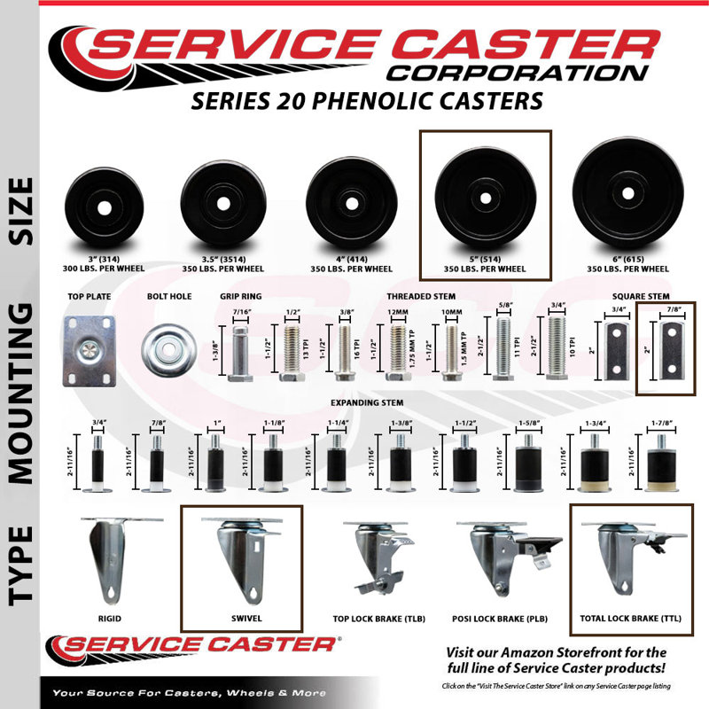4 Piece Phenolic Swivel Caster Set