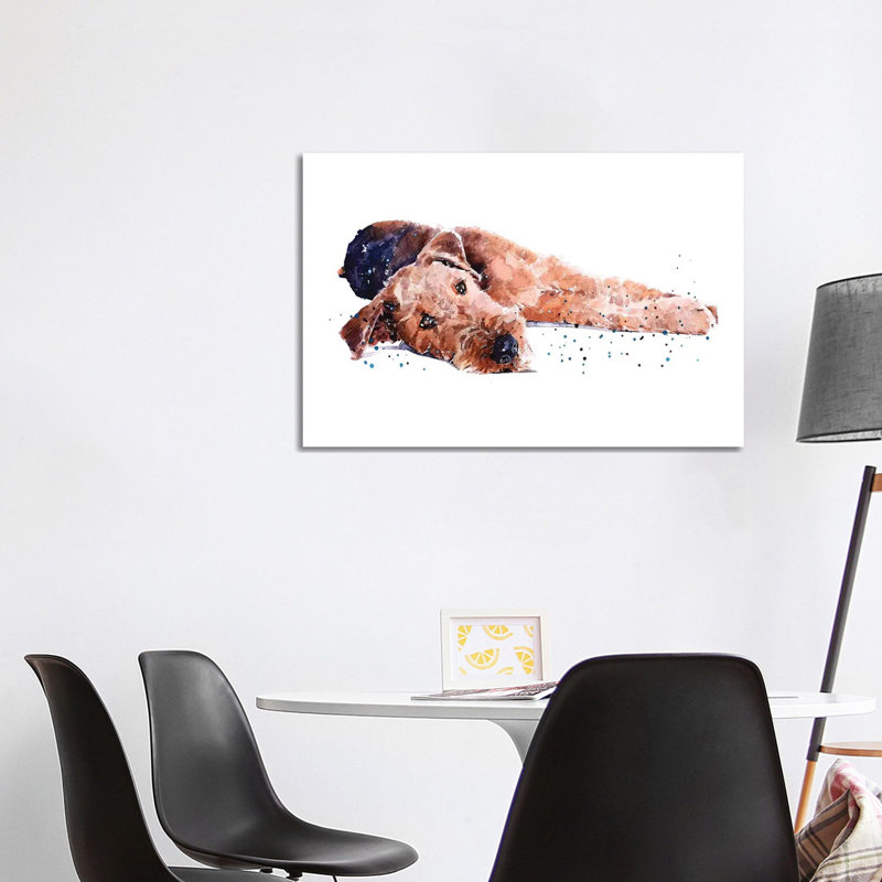 " Airedale I " by EdsWatercolours, No Mat, 26" H x 40" W x 1.5" D, Wrapped Canvas