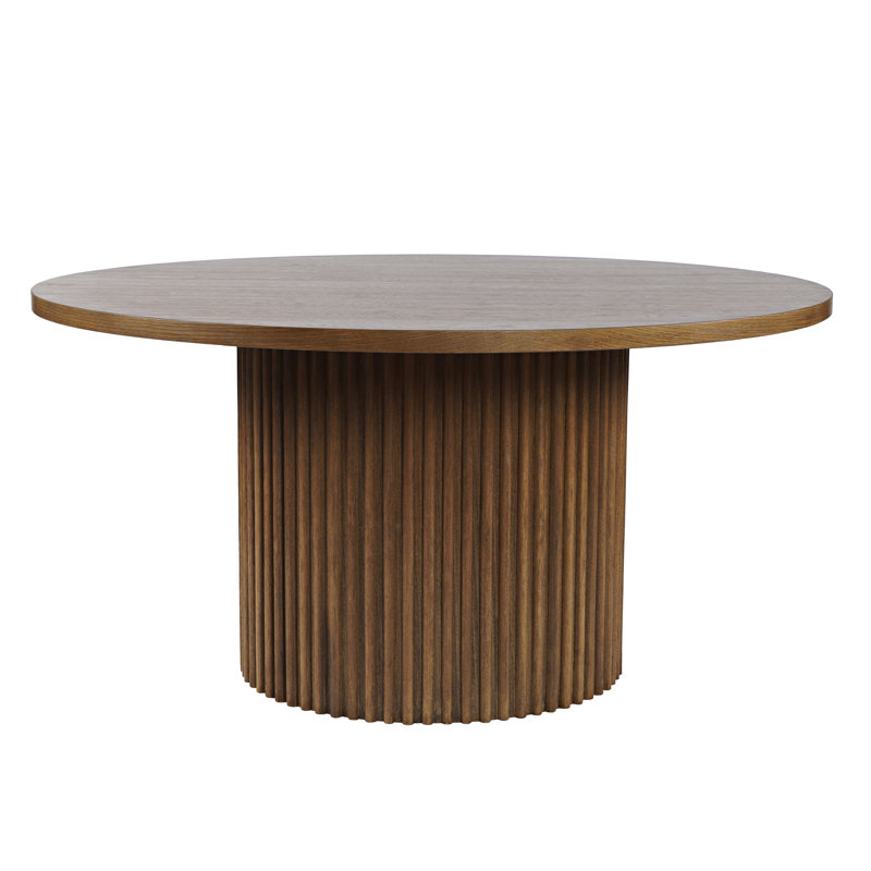 Cambree Round Mid-Century Modern Fluted Pedestal Base Dining Table, 30”H x 60”L x 60”W, Chestnut