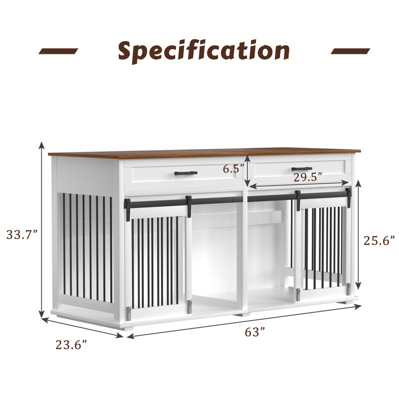 Large Dog Crate Furniture With 2 Drawers And Divider