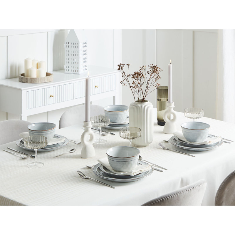 Chives Piece Handmade Stoneware Dinnerware Set - Service for 4, Grey
