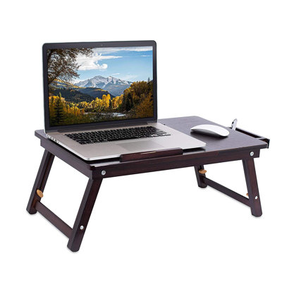 Table d'appoint pour ordinateur portable et plateau de lit avec inclinaison réglable (noyer)