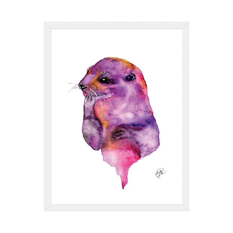 Loutre, art sur toile, H 32 po x l 24 po x P 1 po, Papier avec cadre blanc