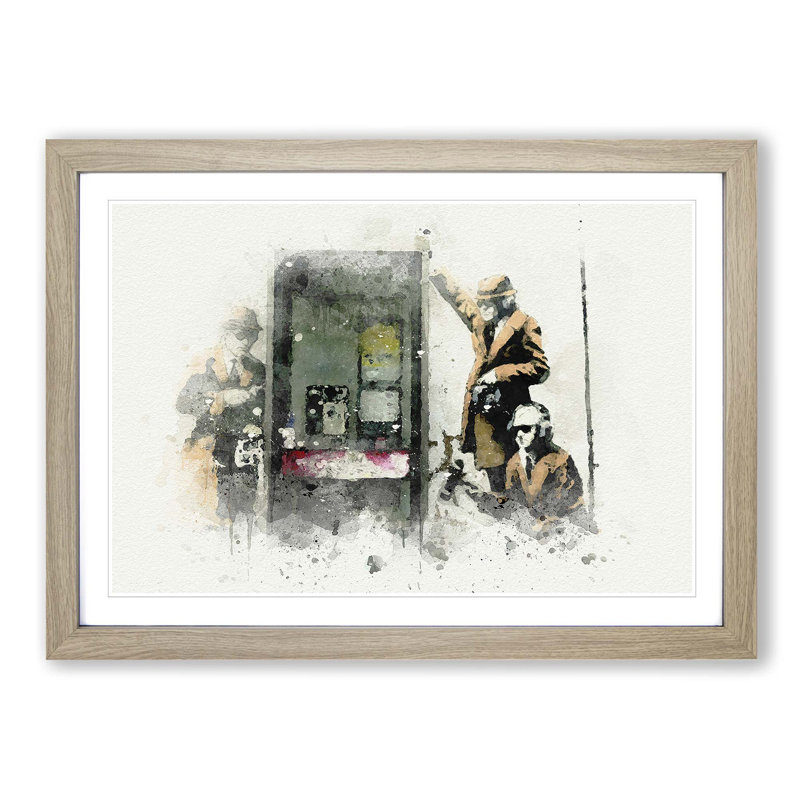 GCHQ Government Spies by Banksy - Framed Print, 27cm H x 36cm W x 2cm D, Oak Framed