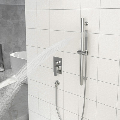 Wall Mounted Shower System, 10 Inch Square Rainfall Head, 26.18 Adjustable Slide Bar, Dual Function, Easy Installation, Brushed Nickel Finish Rain System With Rough - In Valve, Handheld Shower,