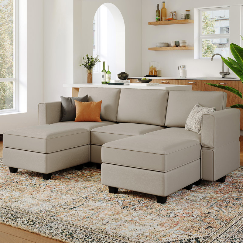 Canapé modulaire en forme de U modulaire rembourré en nair, Velours gris velours
