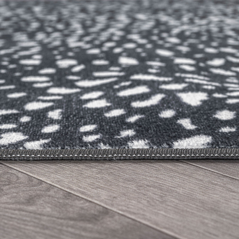 Tapis d'intérieur antidérapant lavable à la machine, motif antilope anthracite, Gris anthracite, 7 pi 10 po x 10 pi