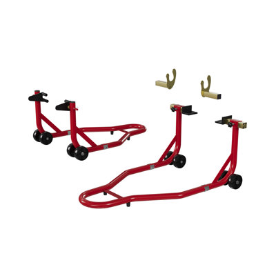 Ensemble de levage de support de moto, bobine de bras pivotant réglable, supports arrière avant, 2 pièces avec gants, rouge