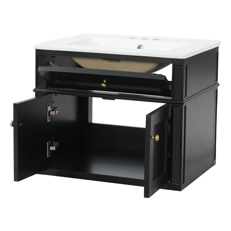Meuble-lavabo suspendu simple de 61 cm (24 po) avec dessus en céramique, Noir