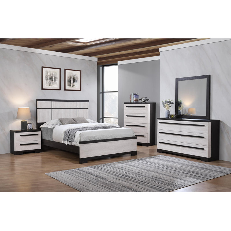 Ensemble de chambre à coucher Xee Quintilla, Très grand, 4 pièces : 2 tables de chevet, Coffre, Lit