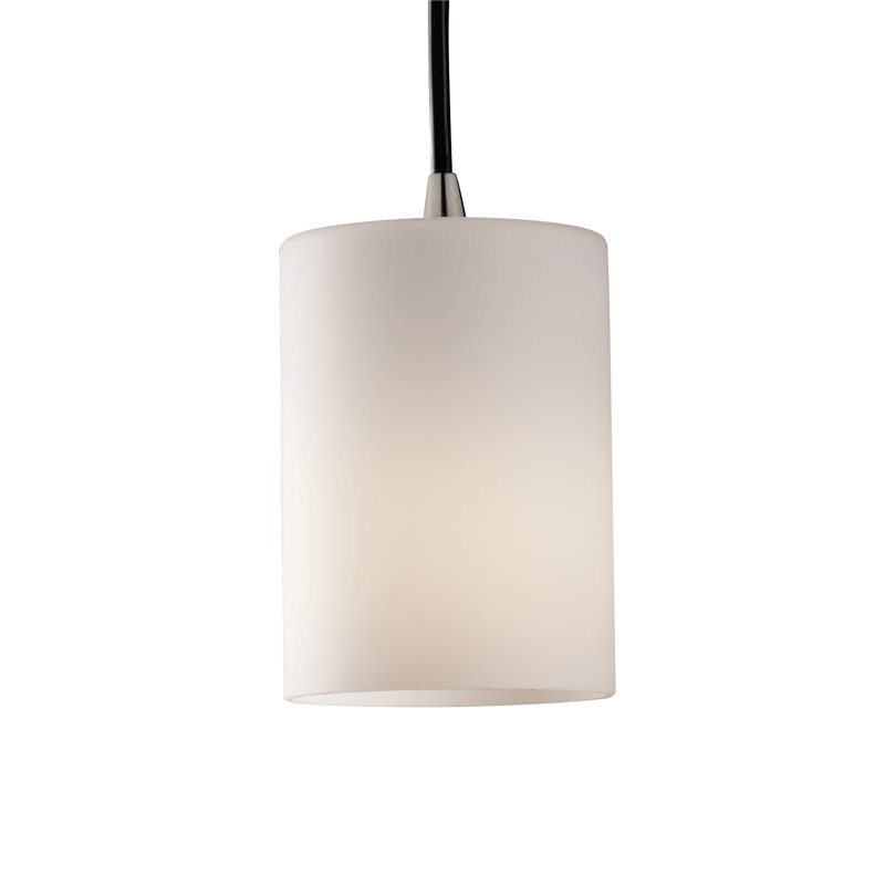 Luminaire suspendu à cylindre simple 1 lumières Saima, Opale, Nickel brossé