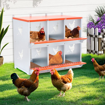 6 Vented Nesting Box For And Ducks, Orange Metal, Coconut Fiber Pad, Easy To Clean Use Galvanized Steel Nest Poultry, Promotes Comfortable Egg Laying, Absorbent Long-Lasting