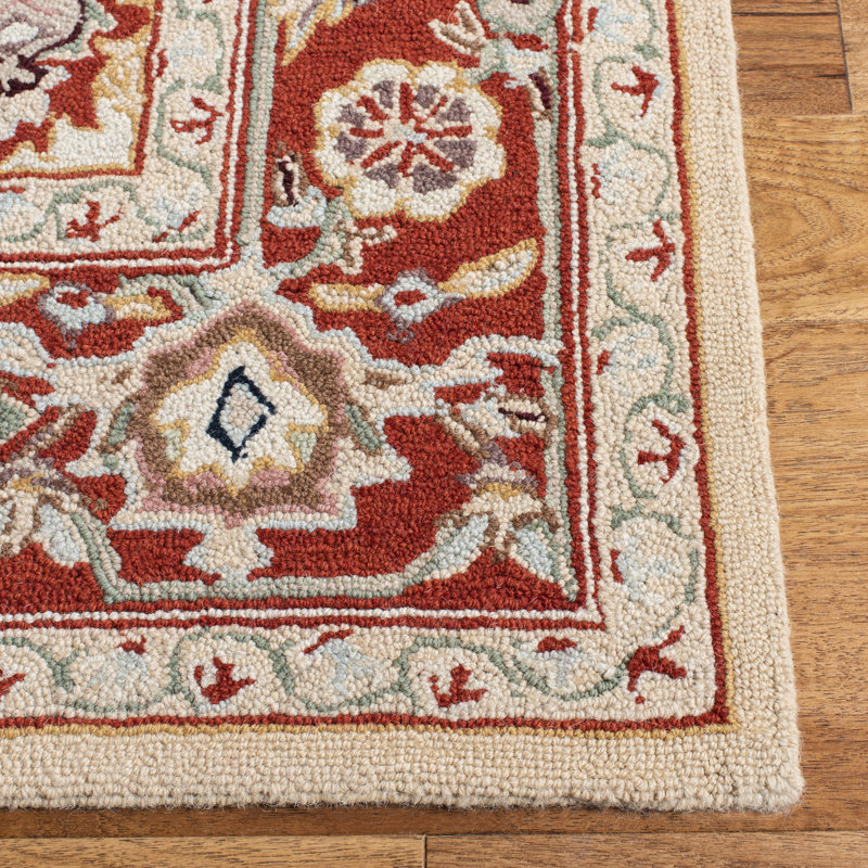 Hollander Hand-Hooked Wool Red Area Rug, Runner 2'6" x 10'