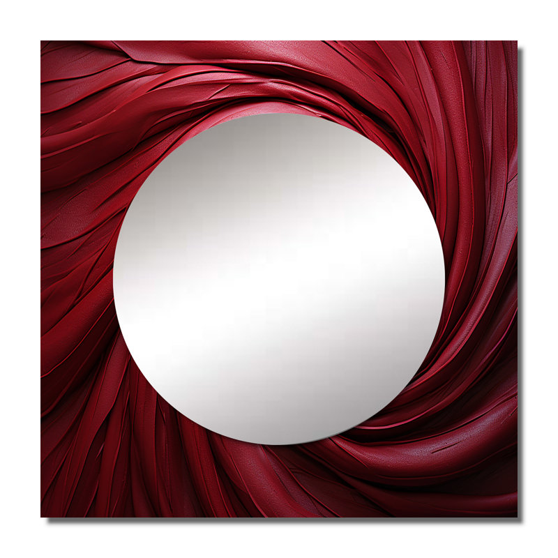 Mald - Miroir carré rouge à spirale abstraite, art mural pour salle de bain, 29 po x 29 po