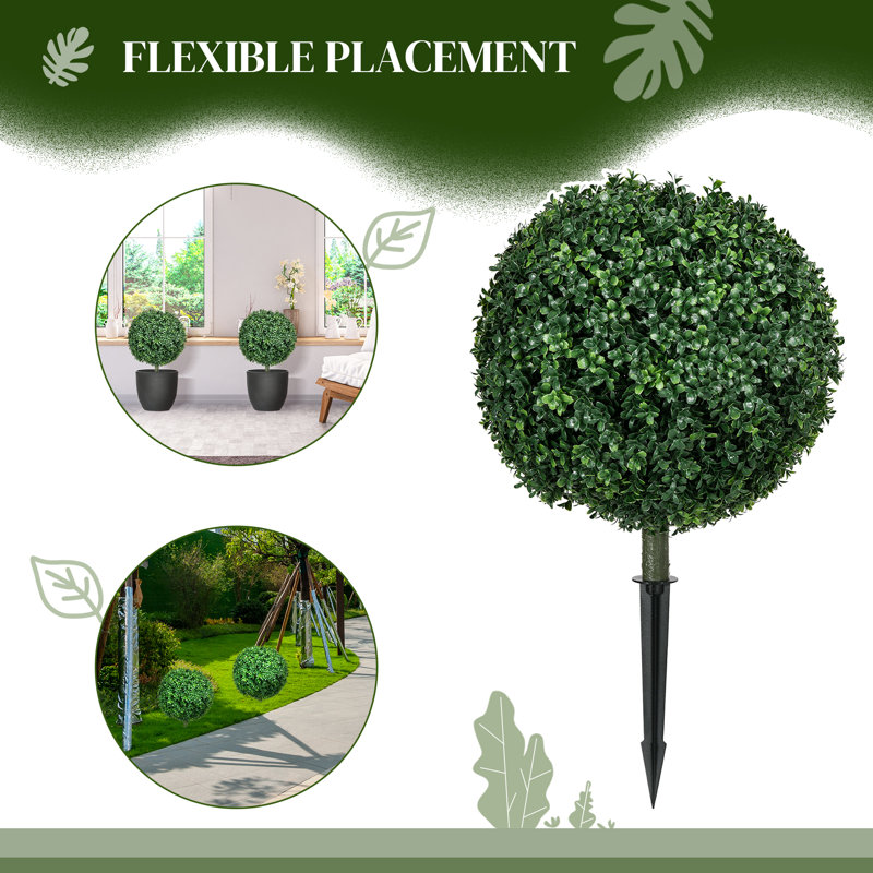 Set of 2 Artificial Boxwood Topiary Trees with Ground Stakes