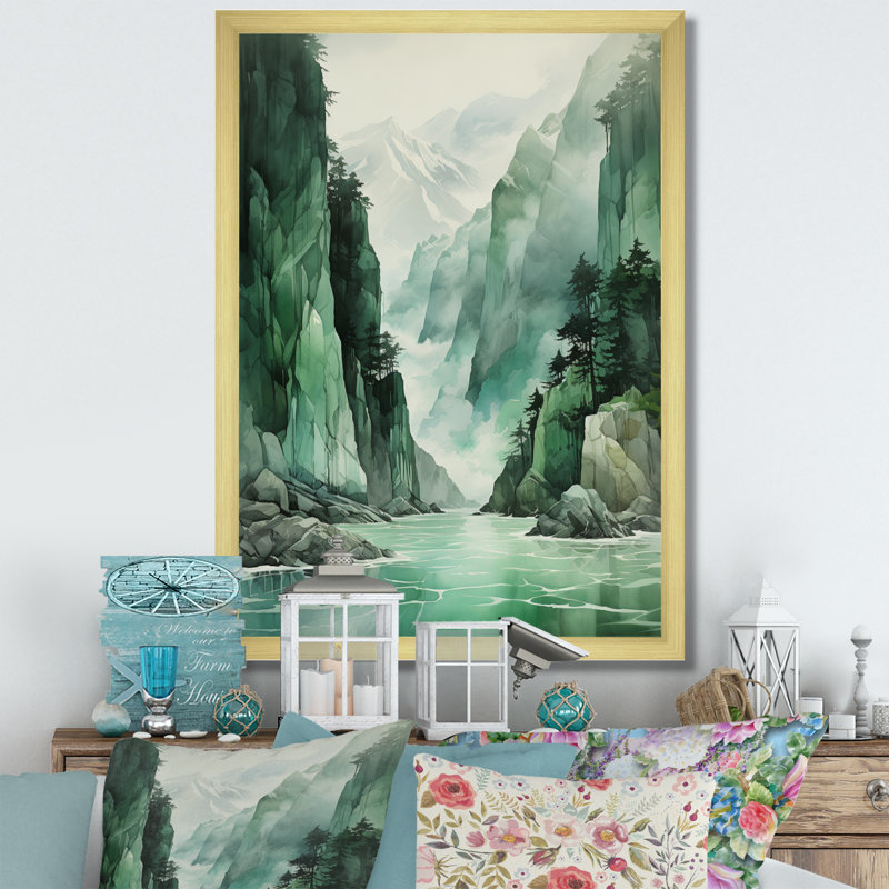 Clumm Green 0 Cliff Glacial Symmetry I - Iceberg, art mural, H 20 po x l 12 po x P 1 po, Cadre doré simple