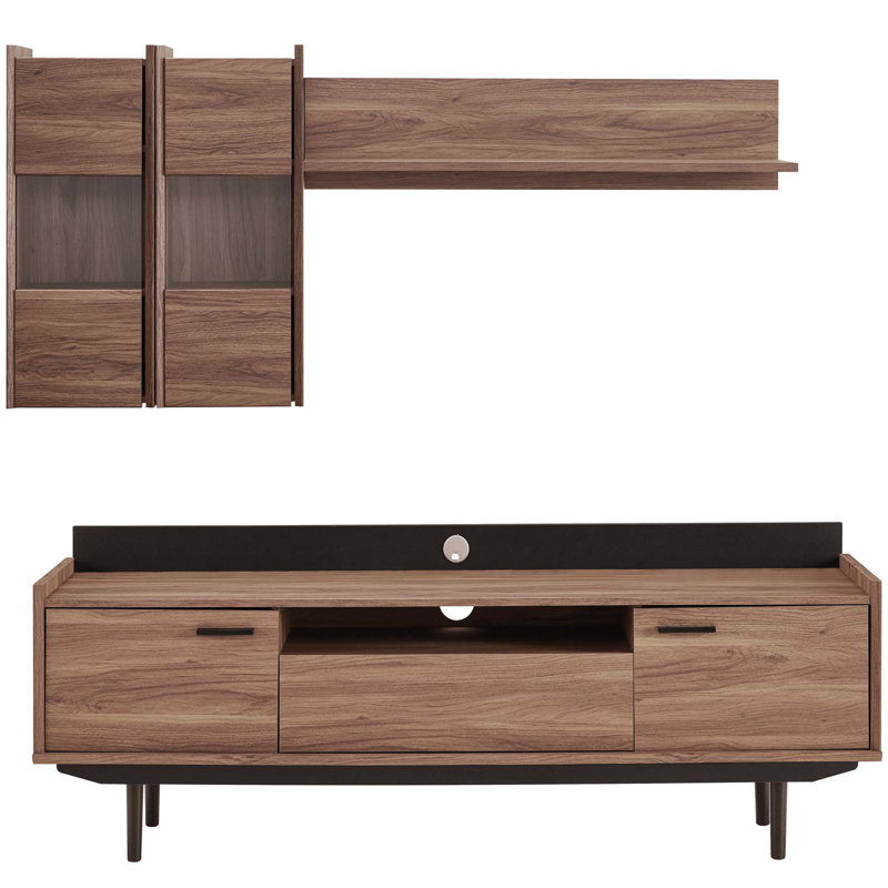 Mid-Century Modern Black Walnut 71" Entertainment Center with Storage