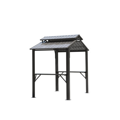8×5Ft Hardtop Grill Gazebo, Outdoor Bbq Gazebo W/Galvanized Steel Double Roof, Permanent Sun Shade Grill Canopy Shelter With 2 Side Shelves And Ceiling Hook For Patio Deck Yard Garden ()