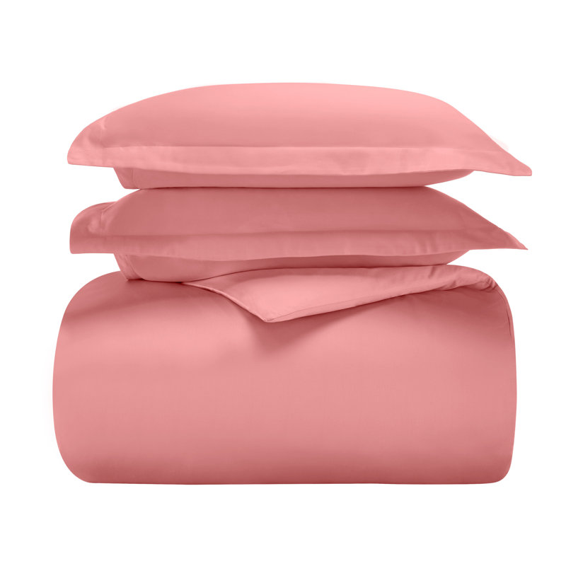 Aniello Cotton Blend 600 Thread Count Solid Duvet Cover Set, Full/Queen Duvet Cover + 2 Standard Shams, Blush
