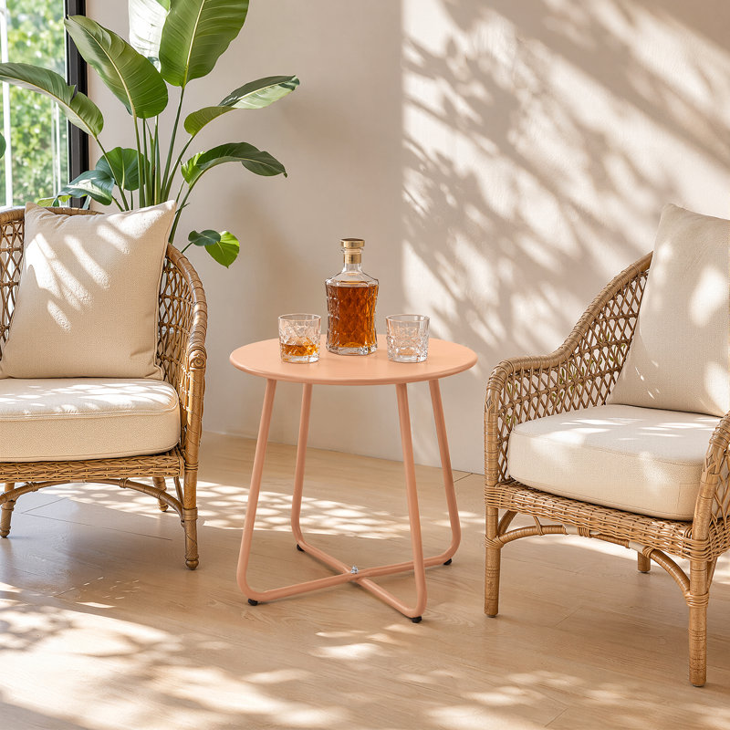 Petite table d'appoint d'extérieur pour patio, table de bout ronde en métal, Jaune