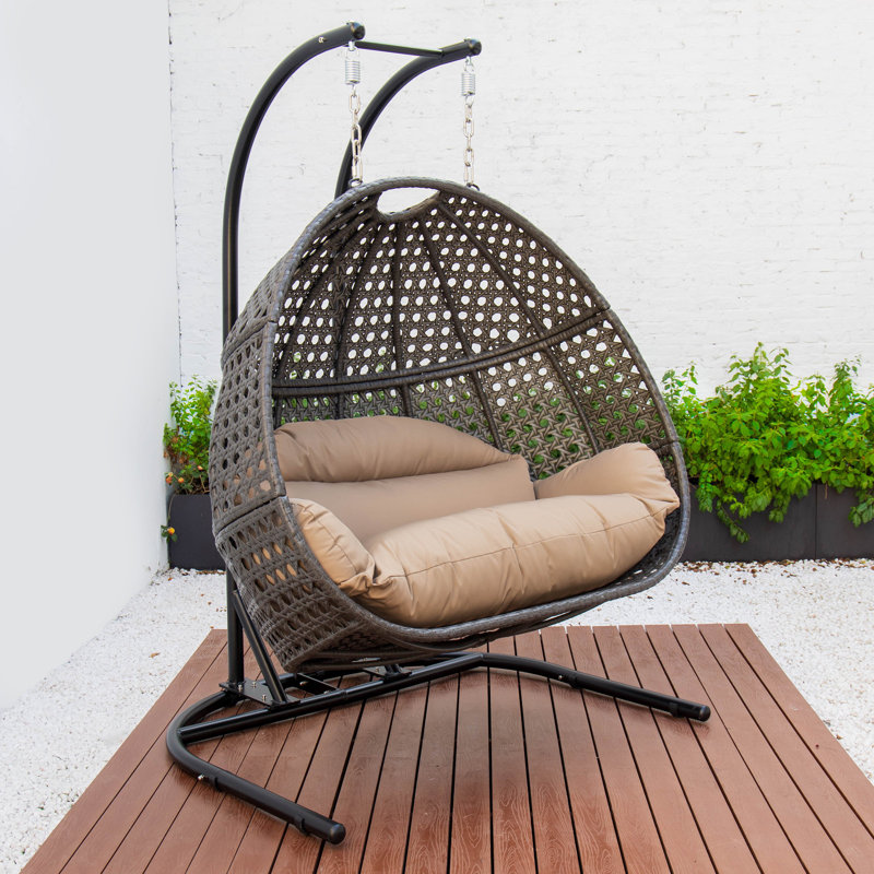 Balancelle double avec support Tallulah, Noir, Brun, 57.5