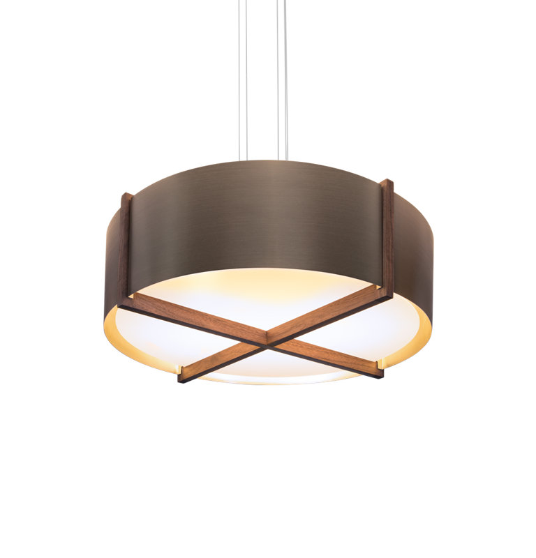 Plura 1 - Light LED Pendant, 3500K, 6.4" H x 18" W x 18" D, Walnut/Distressed Brass