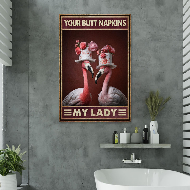 Paire de flamants roses roses - vos serviettes de table, toile tendue avec toile My Lady, H 20 po x l 16 po x P 2 po