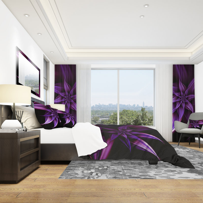 Fractal Flower Purple - Floral Duvet Cover Set - Microfiber Polyester, King Duvet Cover + 2 Shams