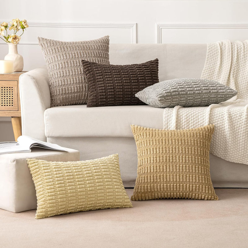 Striped Square Cushion Cover, Light Brown