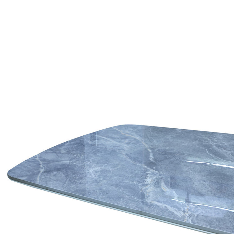 Luxury Rectangle Dining Table - Snow Mountain Durable Stone Surface with Gunmetal Base