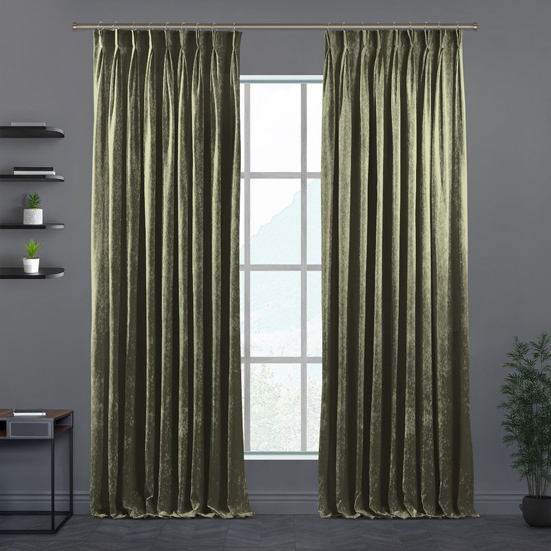 Velvet Semi Sheer Single Curtain Panel, 130cm Width x 450cm Drop, Olive Green
