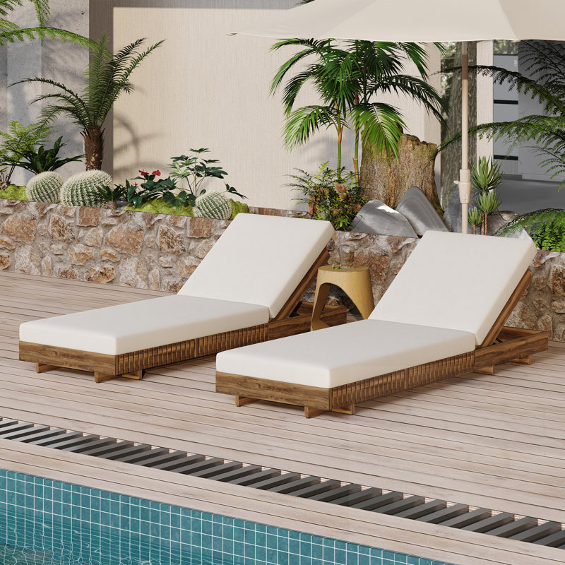 Acacia Wood Lounge Chairs With Soft Cushion, Beige