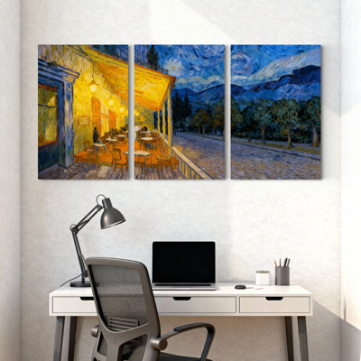 Abstract Van Gogh Cafe Terrace Night Scene Set of 3 Canvas Wall Art Prints