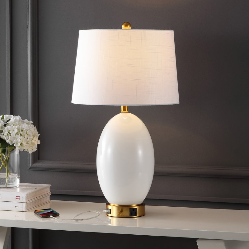 Tuscola Glass USB Table Lamp, White/Brass Gold