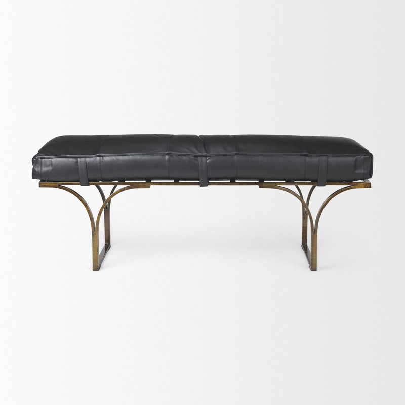Magnolia Upholstered Bench, Black Genuine Leather