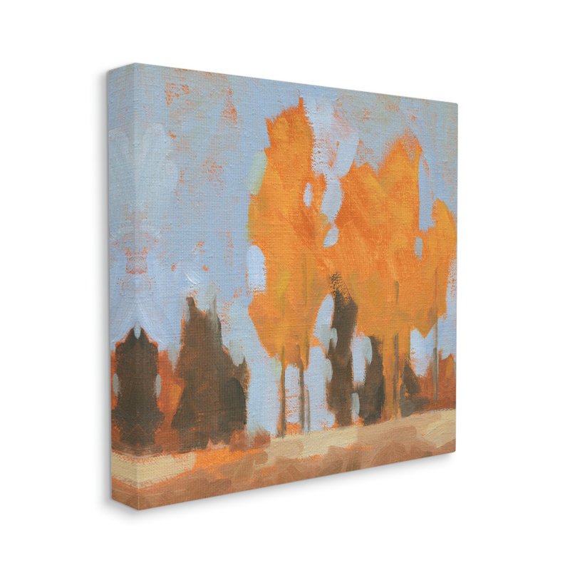 Brillantes feuilles d'orange, saison dorée, arbres, paysage abstrait, H 17 po x l 17 po, Estampe numérique Farmhouse