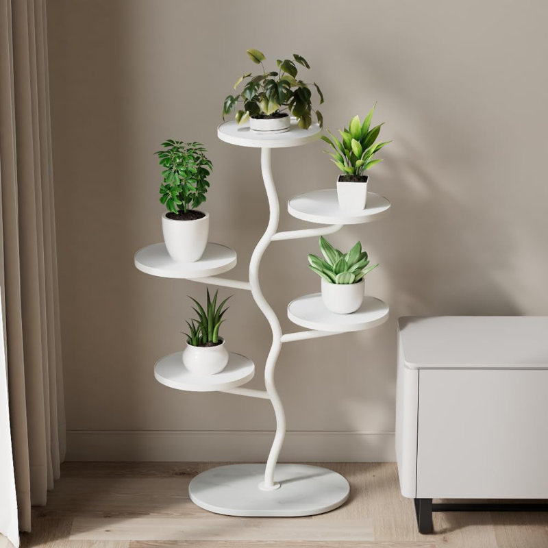 Support pour plante à 5 niveaux en métal, Blanc/Noir