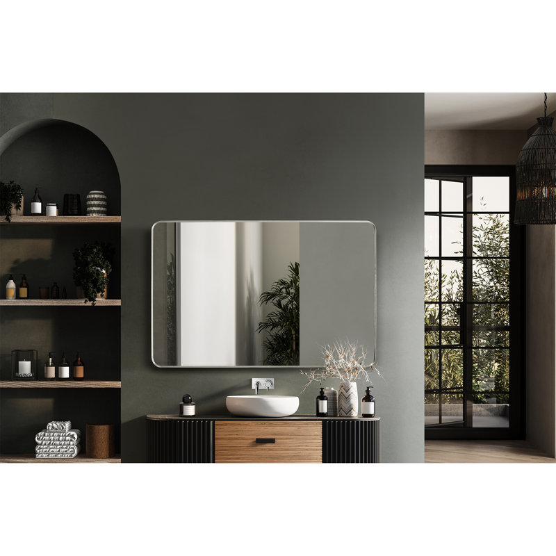 Markhai Modern Accent Mirror, 36'' x 18'', Satin Nickel