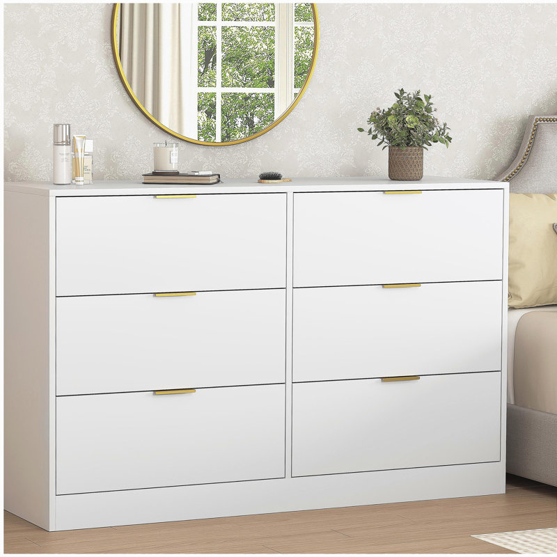 Commode à 6 tiroirs, commode pour chambre à coucher, salon, couloir et entrée Simply Modern - Grande armoire de rangement blanche