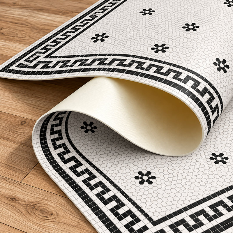 Tuxedo Black Cushioned Kitchen Mat, Rectangle 2' x 6'